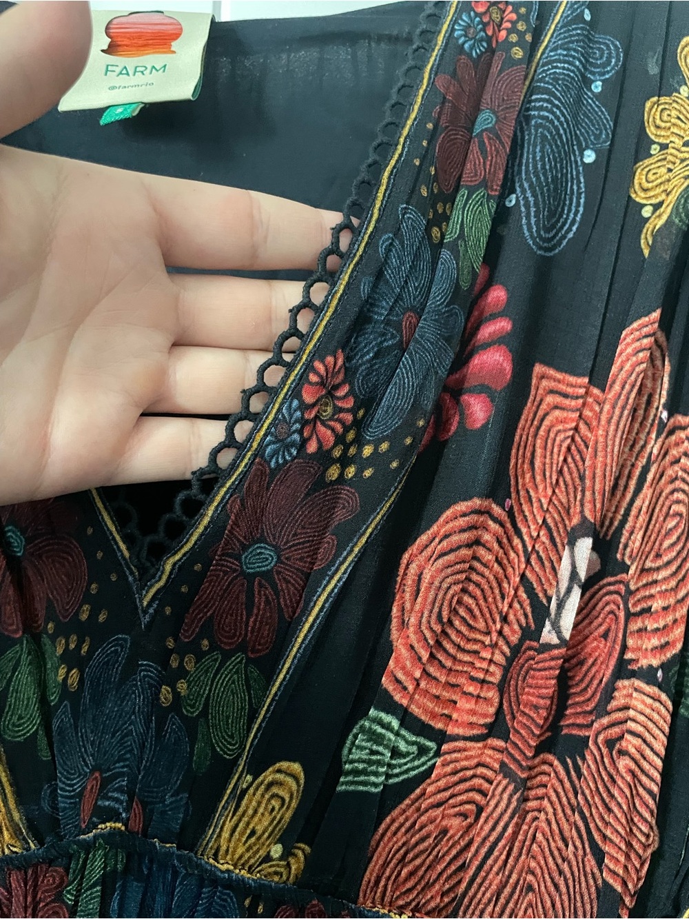 Farm Rio Floral V-Neck Tiered Maxi Dress in Black - Picture 7 of 11